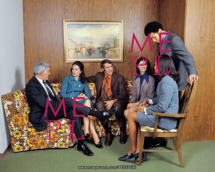 : Six Smiling Professional Business People Talking : Six Smiling Professional Business People Talking