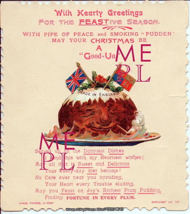  : Smiling pudding with comic verse on a Christmas card