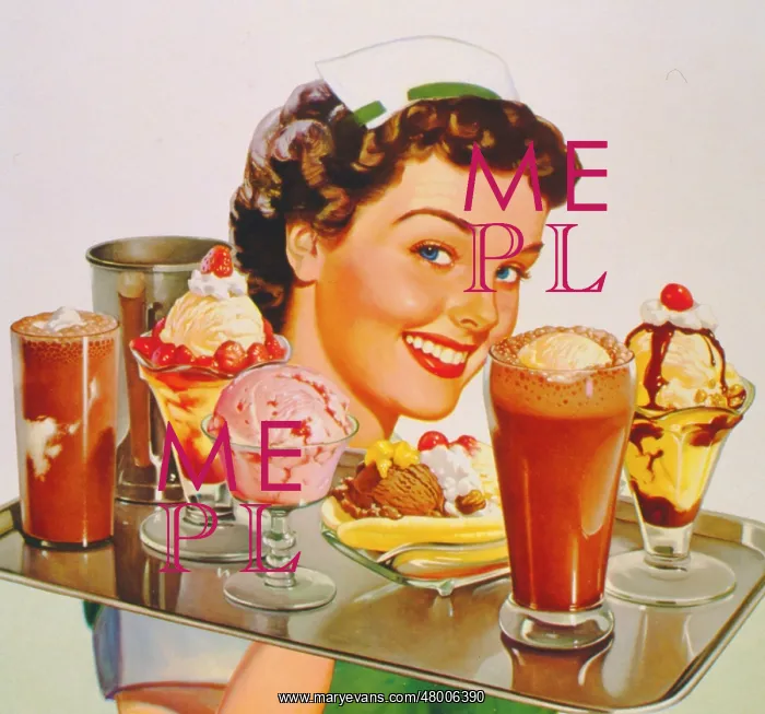 : Smiling waitress with desserts on a tray : Smiling waitress with desserts on a tray