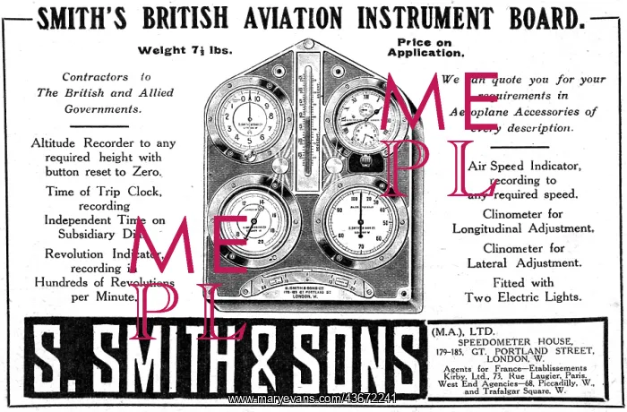 : Smiths Aircraft Instruments 1917 Advert : Smiths Aircraft Instruments 1917 Advert