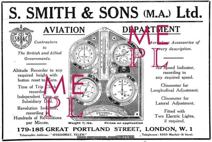 : Smiths Aircraft Instruments 1917 Advertisement : Smiths Aircraft Instruments 1917 Advertisement