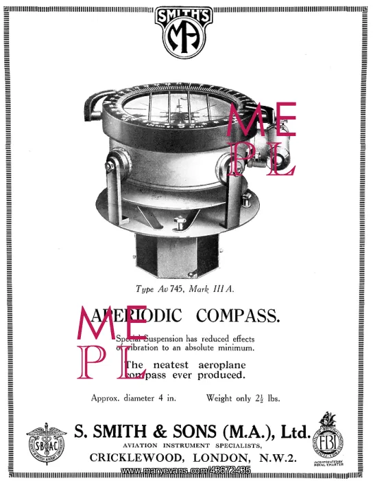 : Smiths Aircraft Instruments Aperiodic Compass 1925 : Smiths Aircraft Instruments Aperiodic Compass 1925