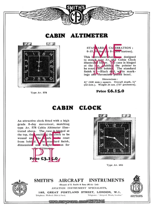 : Smiths Aircraft Instruments - Cabin Altimeter & Cabin Clock : Smiths Aircraft Instruments - Cabin Altimeter & Cabin Clock
