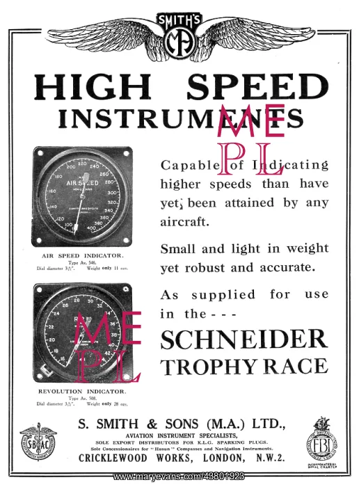 : Smiths Aircraft Instruments For High Speed Aircraft 1929 : Smiths Aircraft Instruments For High Speed Aircraft 1929