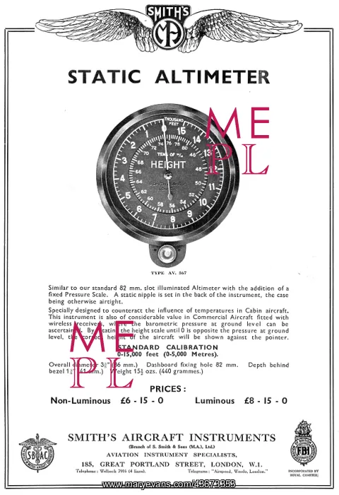 : Smiths Static Altimeter 1934 : Smiths Static Altimeter 1934