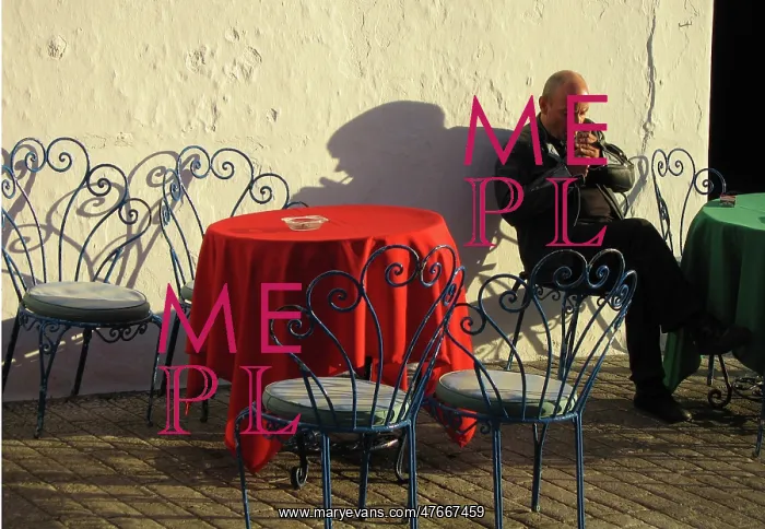 : Smoker outside cafe, Mijas, Spain : Smoker outside cafe, Mijas, Spain