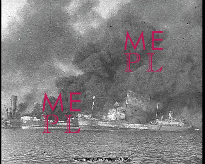 : Smoking Ships in Bari Harbour After a German : Smoking Ships in Bari Harbour After a German