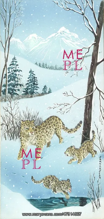 : Snow leopardess and two cubs in the snow : Snow leopardess and two cubs in the snow