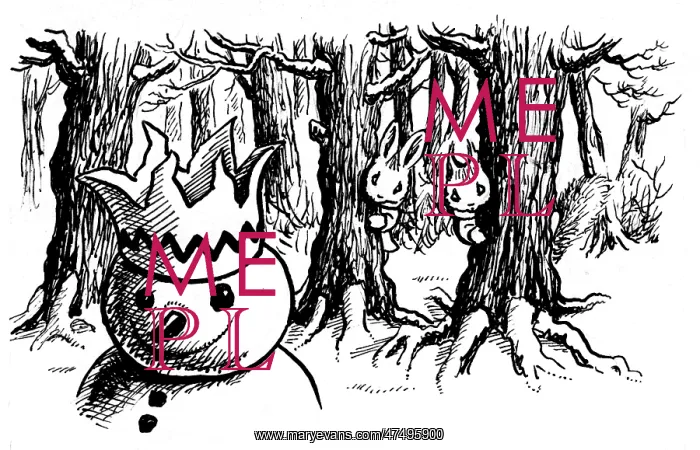 : The Snow Prince - with rabbits behind trees : The Snow Prince - with rabbits behind trees