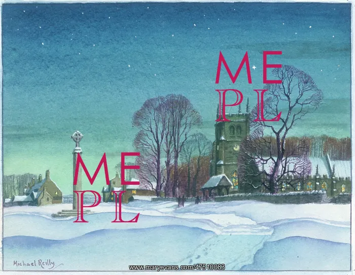 : Snow scene with lighted church and cross : Snow scene with lighted church and cross