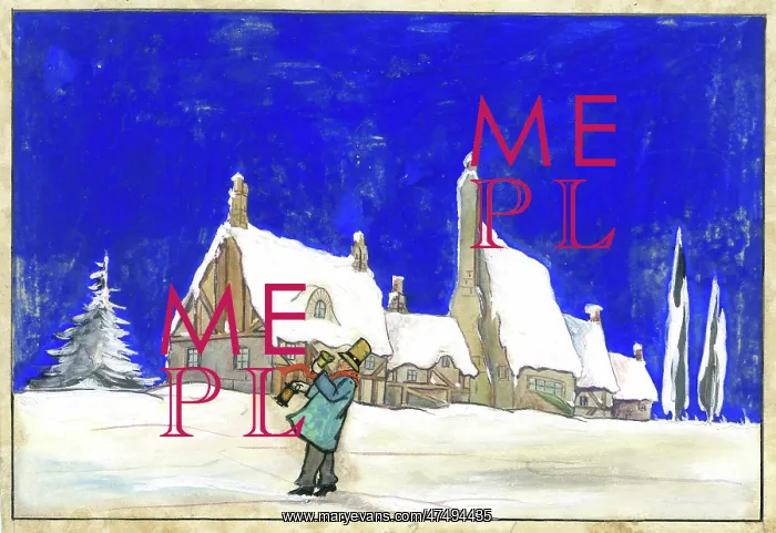 : Snow scene with man ringing a bell : Snow scene with man ringing a bell