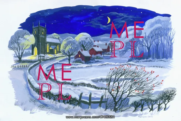  : Snow scene by moonlight with lighted church