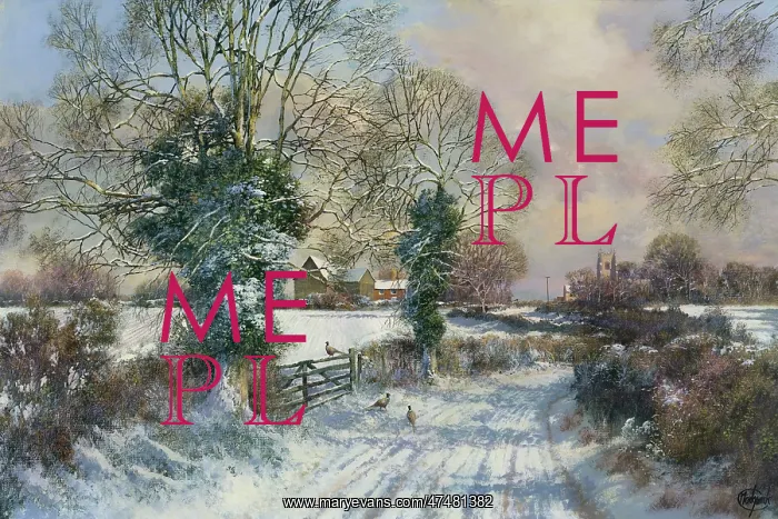  : Snow Scene – with pheasants by a gate