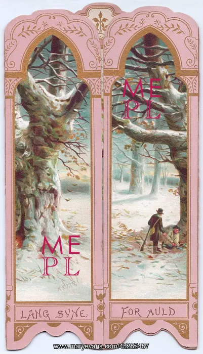 : Snow scene with trees on a New Year card : Snow scene with trees on a New Year card