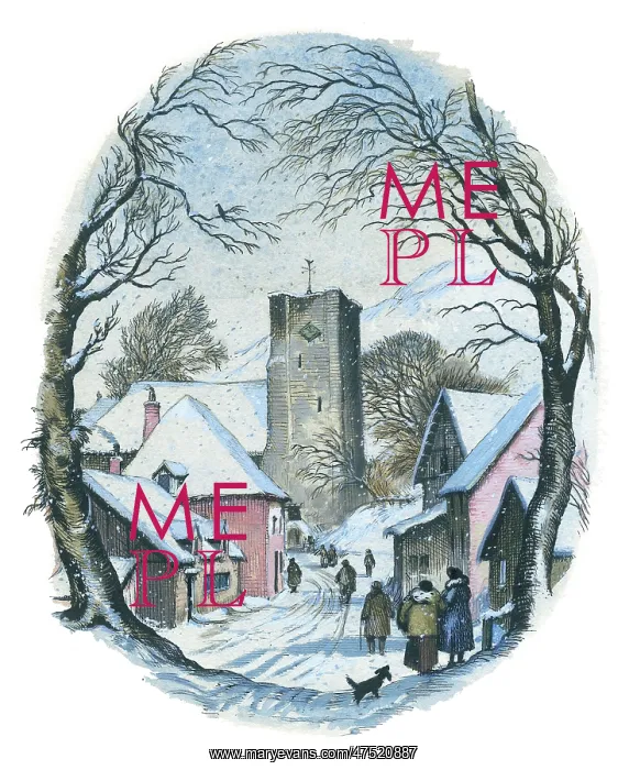  : Snow scene with villagers going to church