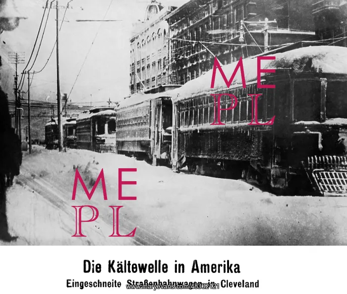 : Snowbound tram in Cleveland, 1923 : Snowbound tram in Cleveland, 1923