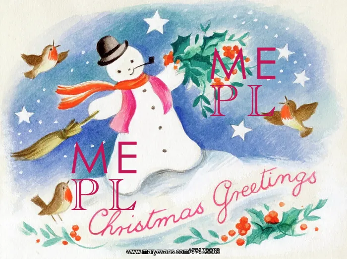  : Snowman with holly