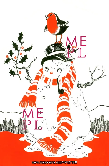  : Snowman with robin perched on his hat