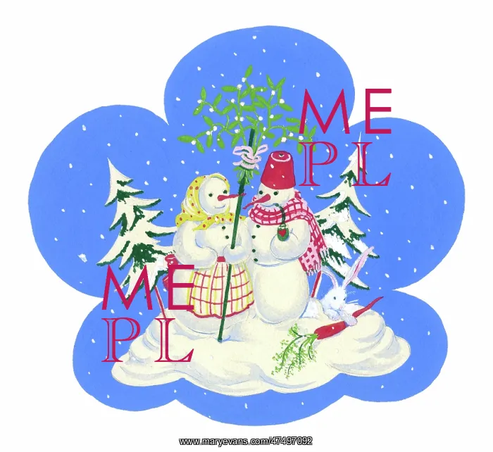 : Two Snowmen under bunch of mistletoe : Two Snowmen under bunch of mistletoe