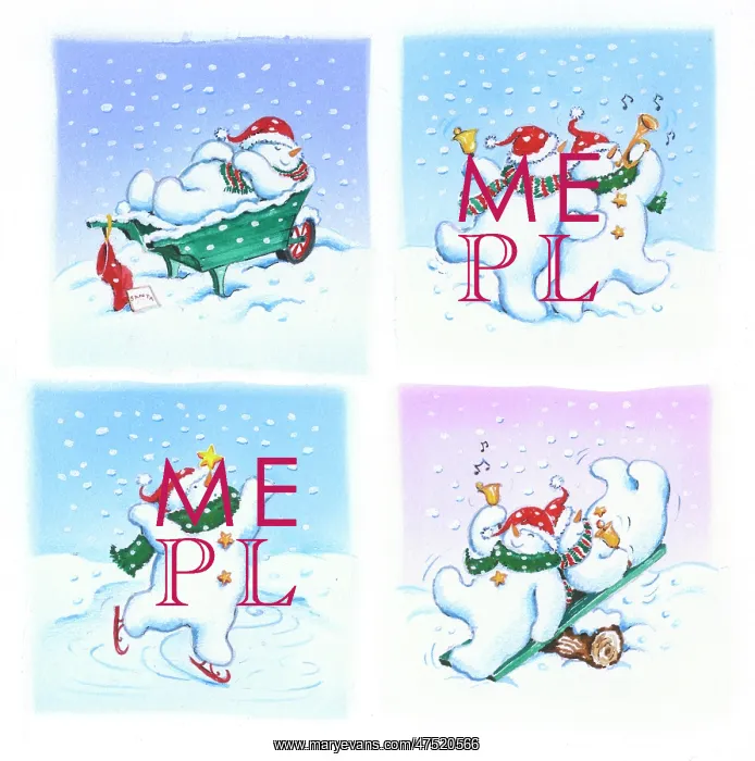 : Four snowmen designs for Christmas gift cards : Four snowmen designs for Christmas gift cards