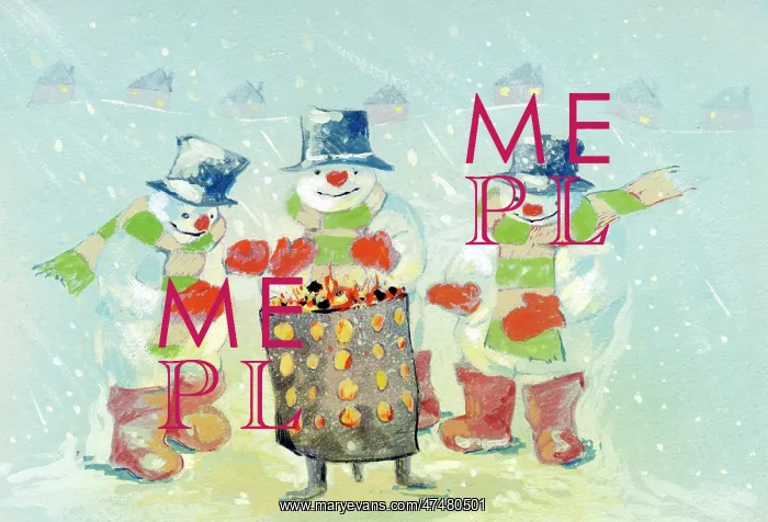  : Three Snowmen warming themselves round fire