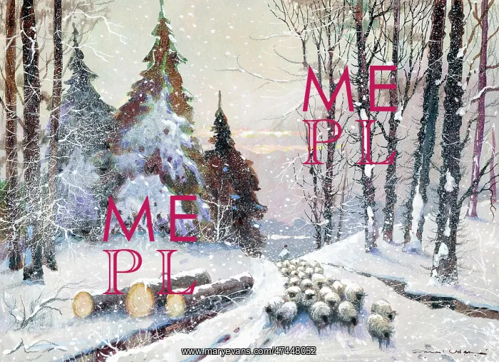 : Snowscape with sheep : Snowscape with sheep