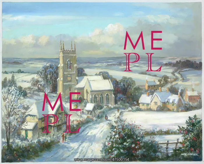 : Snowscene with church, with roadway : Snowscene with church, with roadway