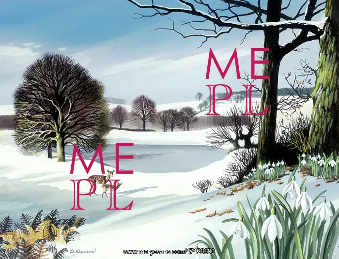: Snowscene with Deer and Fawn : Snowscene with Deer and Fawn