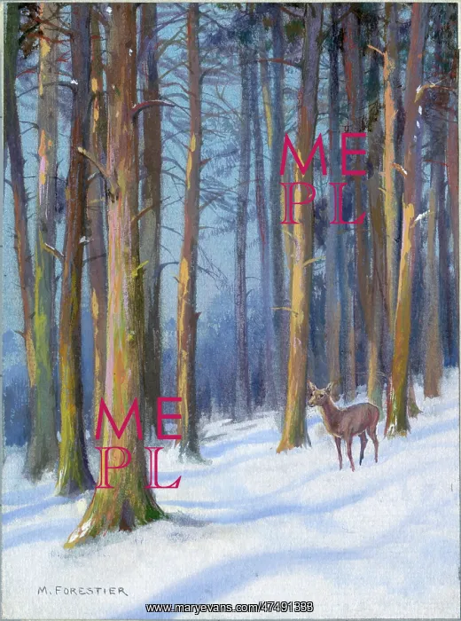  : Snowscene with deer in forest