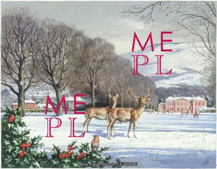: Snowscene with deer in park : Snowscene with deer in park