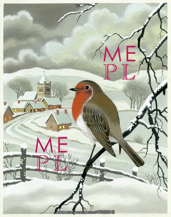 : Snowscene with Robin on a branch : Snowscene with Robin on a branch