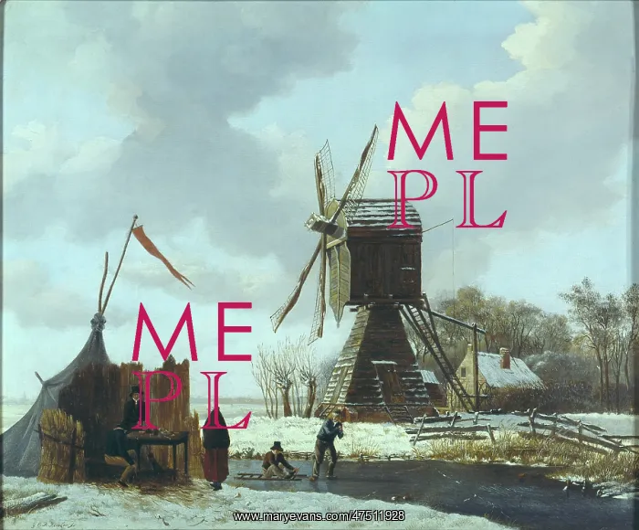 : Snowscene with windmill and figures : Snowscene with windmill and figures