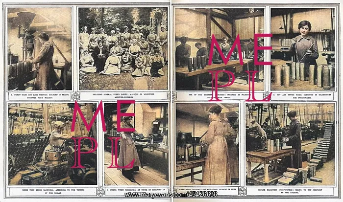 : Society munition-workers, lady volunteers making shells, WW1 : Society munition-workers, lady volunteers making shells, WW1
