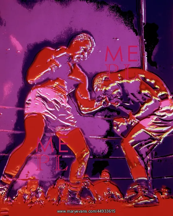 : Solarized image - Two Boxers in the Ring boxing : Solarized image - Two Boxers in the Ring boxing