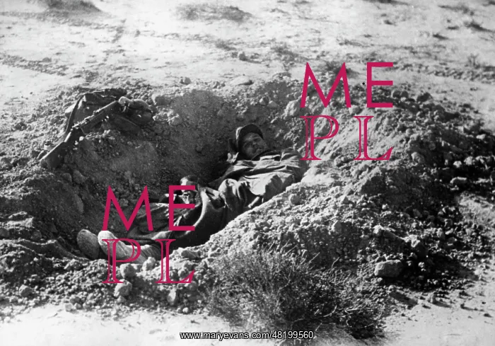 : Soldier of the Africa Corps in a foxhole, 1941 : Soldier of the Africa Corps in a foxhole, 1941