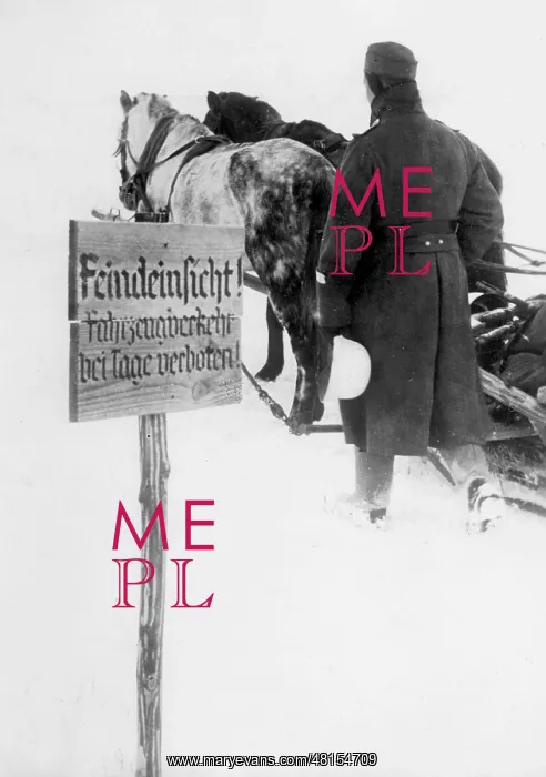 : Soldier of the armed forces with a horse-drawn sled on the E : Soldier of the armed forces with a horse-drawn sled on the E