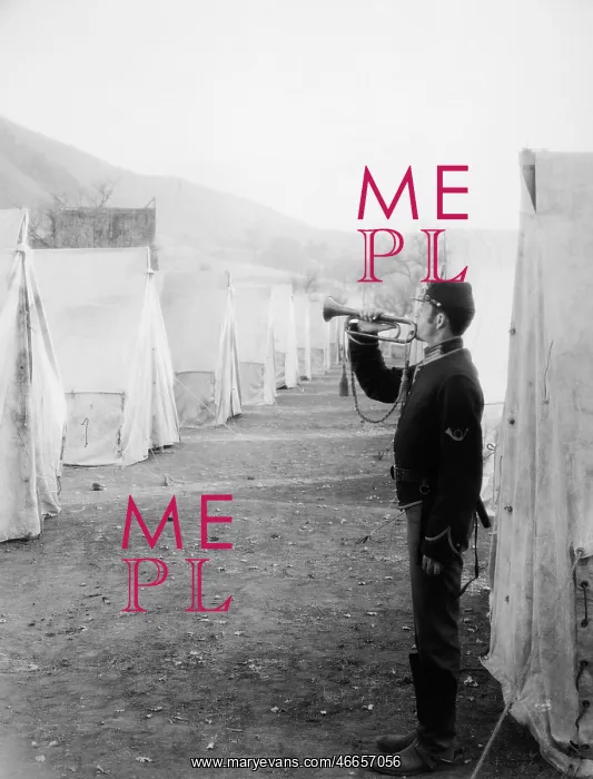 : Soldier blowing bugle in army camp : Soldier blowing bugle in army camp