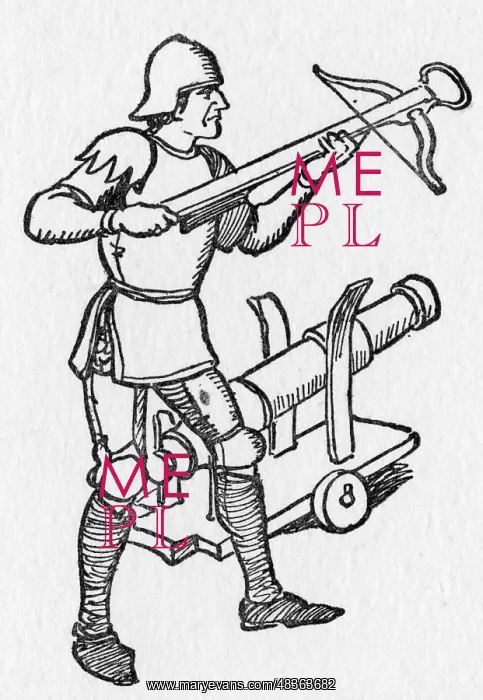 : Soldier with a crossbow and one of the first cannons : Soldier with a crossbow and one of the first cannons
