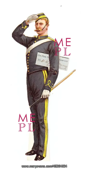 : Soldier in grey and yellow uniform on a greetings card : Soldier in grey and yellow uniform on a greetings card