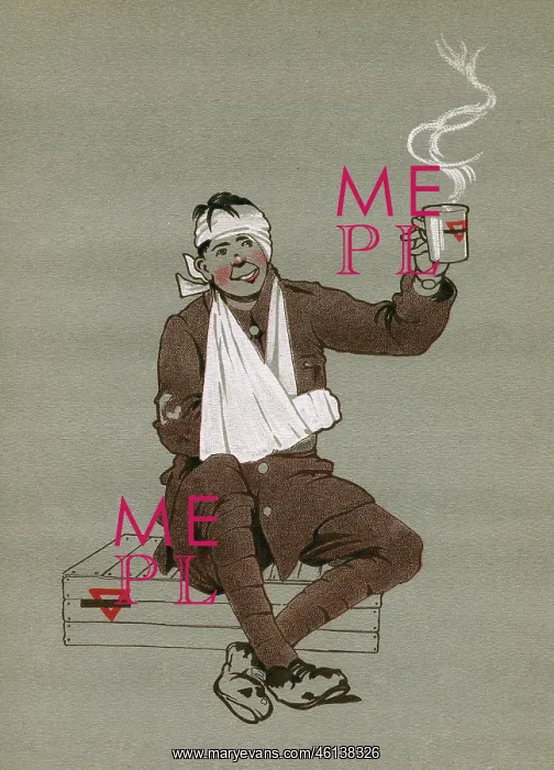 : Soldier on home leave with mug of tea at YMCA, WW1 : Soldier on home leave with mug of tea at YMCA, WW1