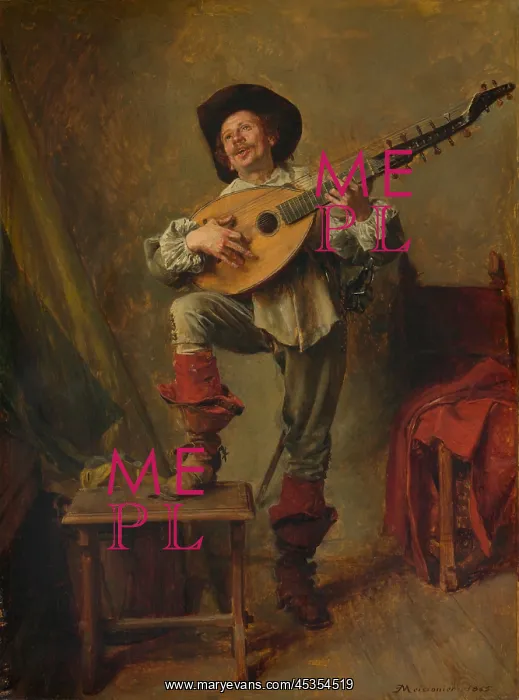 : SOLDIER PLAYING THE THEORBO, by Ernest Meissonier : SOLDIER PLAYING THE THEORBO, by Ernest Meissonier