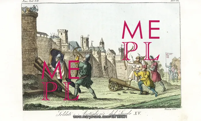 : Soldiers and artillery gunners in a castle : Soldiers and artillery gunners in a castle