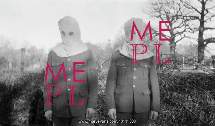 : Two soldiers in gas masks : Two soldiers in gas masks