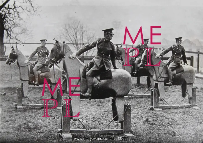 : Soldiers learn to mount and saddle a horse : Soldiers learn to mount and saddle a horse