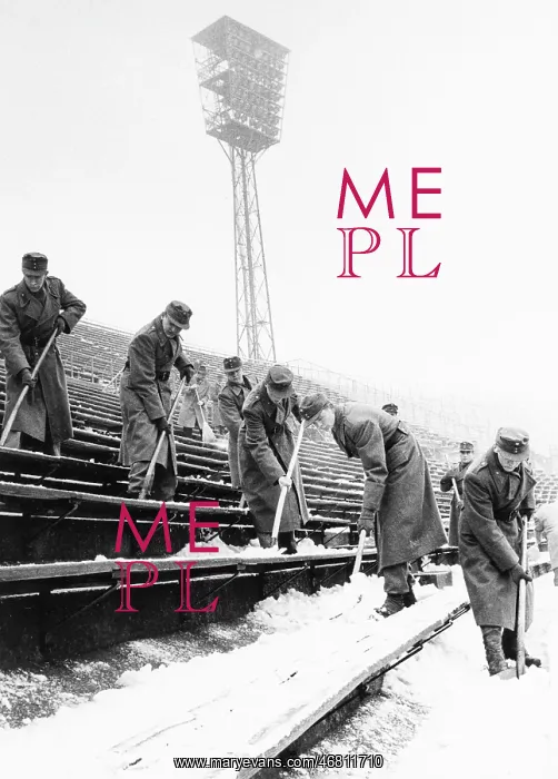: Soldiers remove snow in Prater Stadium : Soldiers remove snow in Prater Stadium