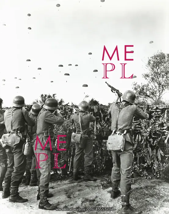 : Soldiers shooting at enemy parachuting into field - : Soldiers shooting at enemy parachuting into field -