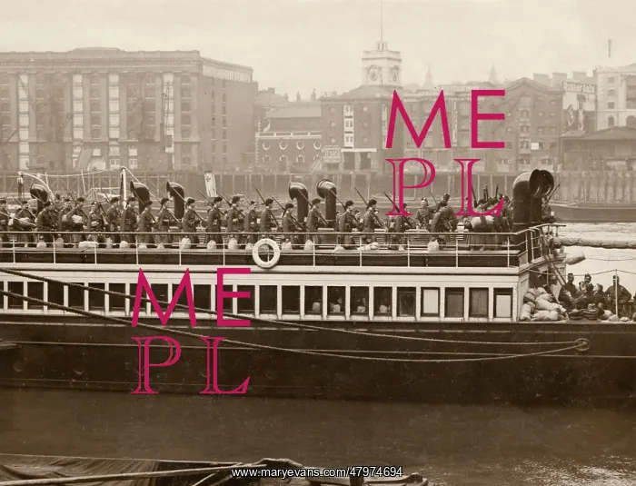 : Soldiers on a Thames ferry : Soldiers on a Thames ferry