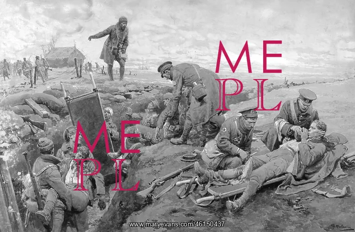 : Soldiers with wounded in trenches, WW1 : Soldiers with wounded in trenches, WW1