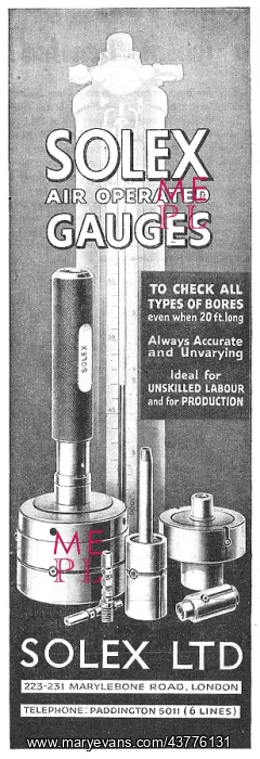 : Solex Air Operated Engineering Check Gauges 1943 : Solex Air Operated Engineering Check Gauges 1943