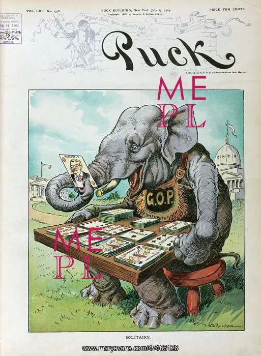 : Solitaire. Illustration shows the Republican elephant labeled GOP : Solitaire. Illustration shows the Republican elephant labeled GOP